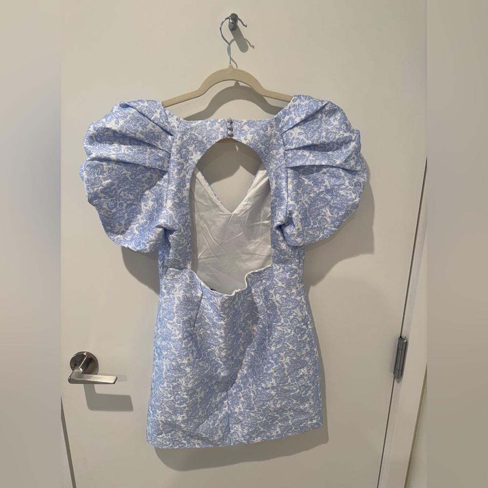 Bardot Light Blue Puff Sleeve Mini Dress - Picture 7 of 7